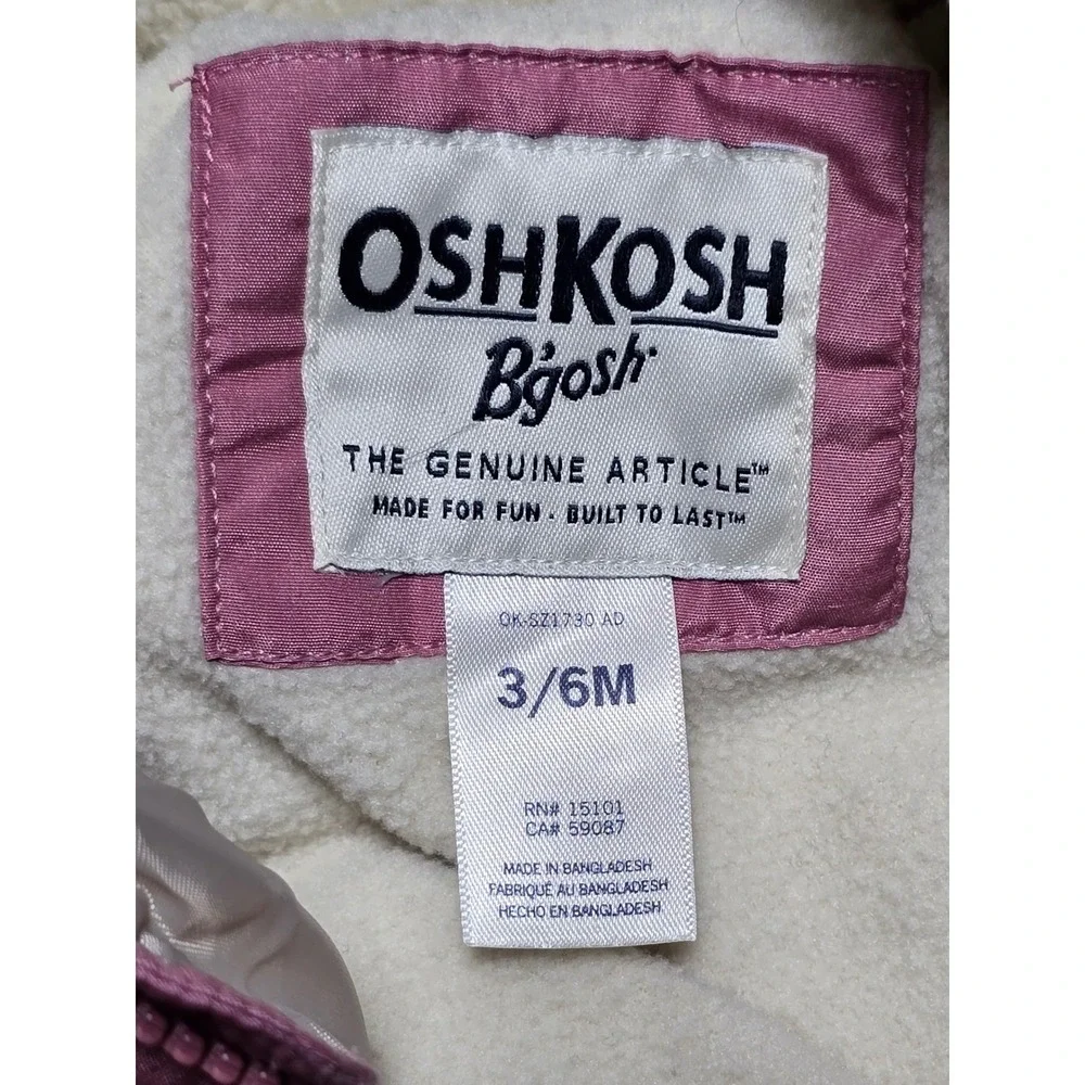 OshKosh B'gosh 3-6M‎ Infant Snowsuit Pink Butterfly Hooded Puffer Winter